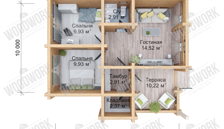 Дом из бруса «Дом лесника» 8х9 м